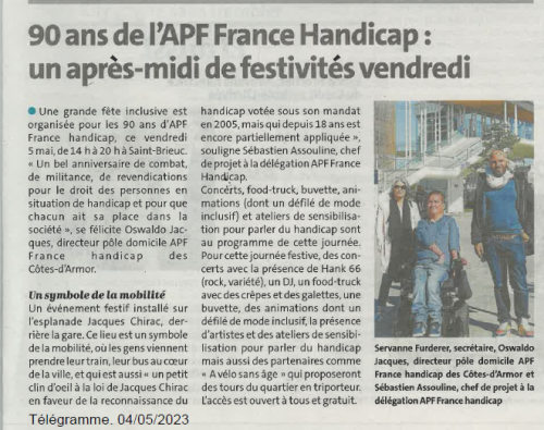2023 05 04 TELEGRAMME 90 ANS APF France handicap.PNG